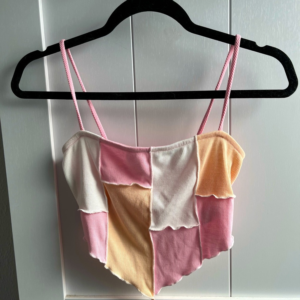 Cropped color block pastel pink, peach and white tank
